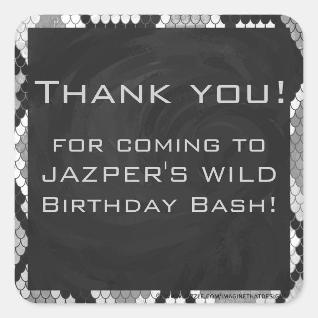 Snakeskin Grey, White, and Black Monogrammed Square Sticker (Front)