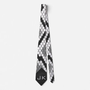 Snakeskin Grey, White, and Black Monogrammed Tie