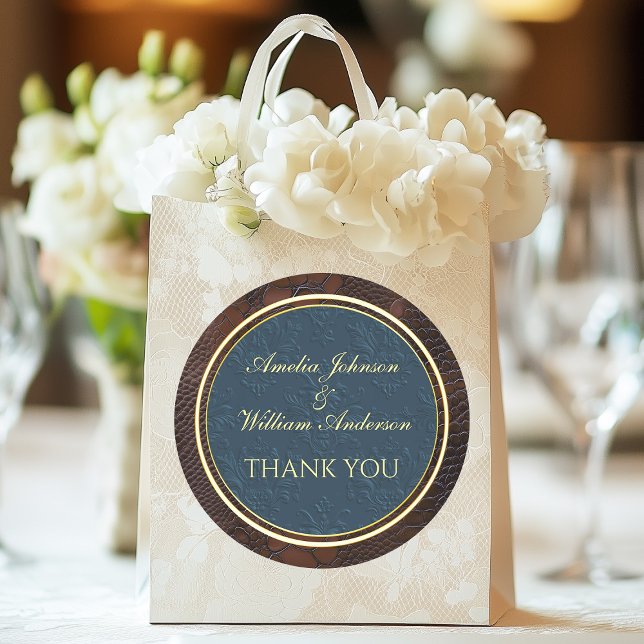 Snakeskin Leather Victorian Brown Wedding Favours Classic Round Sticker (Snakeskin Leather Victorian Brown Wedding Favors Classic Round Sticker)