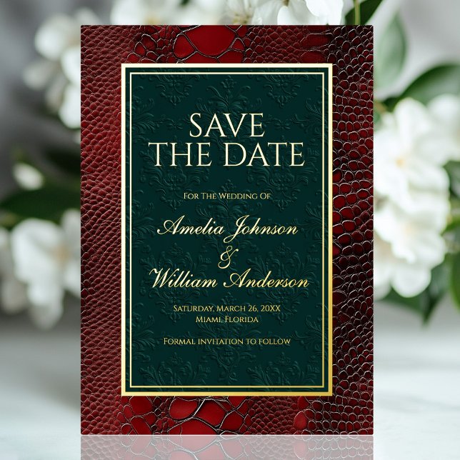 Snakeskin Leather Victorian Red Save The Date (Snakeskin Leather Victorian Red Save The Date Foil Invitation)