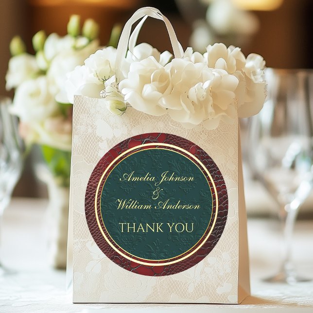 Snakeskin Leather Victorian Red Wedding Favours Classic Round Sticker (Snakeskin Leather Victorian Red Wedding Favors Classic Round Sticker)