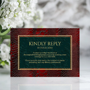 Snakeskin Leather Victorian Red Wedding RSVP Card