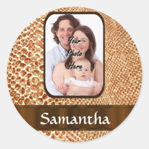 Snakeskin look custom photo classic round sticker