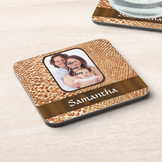 Snakeskin look custom photo coaster (Left Side)