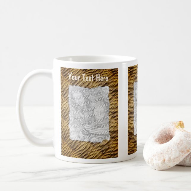 Snakeskin Pattern Frame Personalised Photo  Coffee Mug (With Donut)