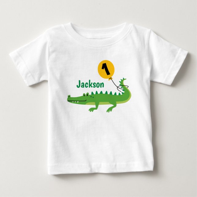 snap Alligator personlized first Birthday Tshirt (Front)