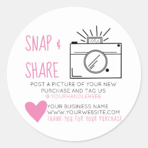 Snap and Share Camera Heart Social Media Business Classic Round Sticker