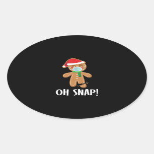 Snap Christmas Ginger Bread Man Mask Holiday Gift Oval Sticker