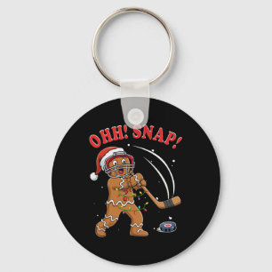 Snap Christmas Santa Gingerbread Playing Hockey Pl Key Ring