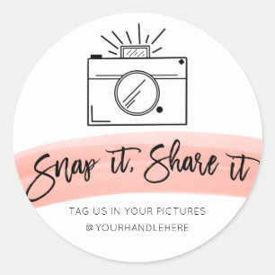 Snap It Share It Camera Watercolor Social Media Classic Round Sticker