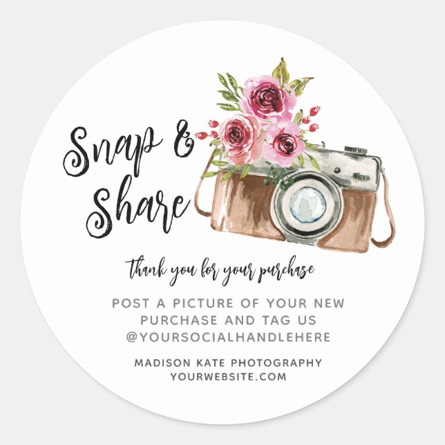 Snap & Share Camera Business Round Sticker (Front)