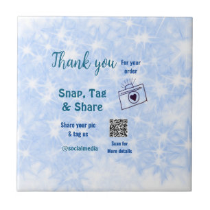 Snap tag share social media q r code glitter blue ceramic tile