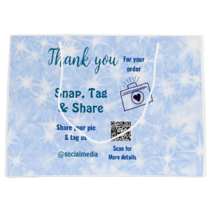 Snap tag share social media q r code glitter blue large gift bag
