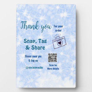 Snap tag share social media q r code glitter blue plaque