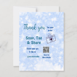 Snap tag share social media q r code glitter blue postcard