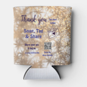 Snap tag share social media q r code glitter gold can cooler
