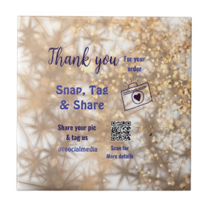 Snap tag share social media q r code glitter gold ceramic tile