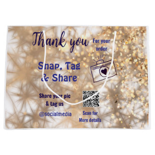 Snap tag share social media q r code glitter gold large gift bag