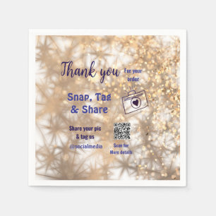 Snap tag share social media q r code glitter gold napkin