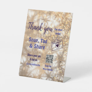 Snap tag share social media q r code glitter gold pedestal sign
