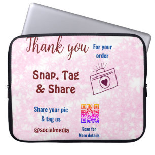 Snap tag share social media q r code glitter pink laptop sleeve