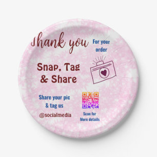 Snap tag share social media q r code glitter pink paper plate