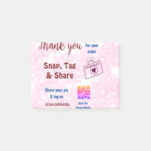Snap tag share social media q r code glitter pink  post-it notes