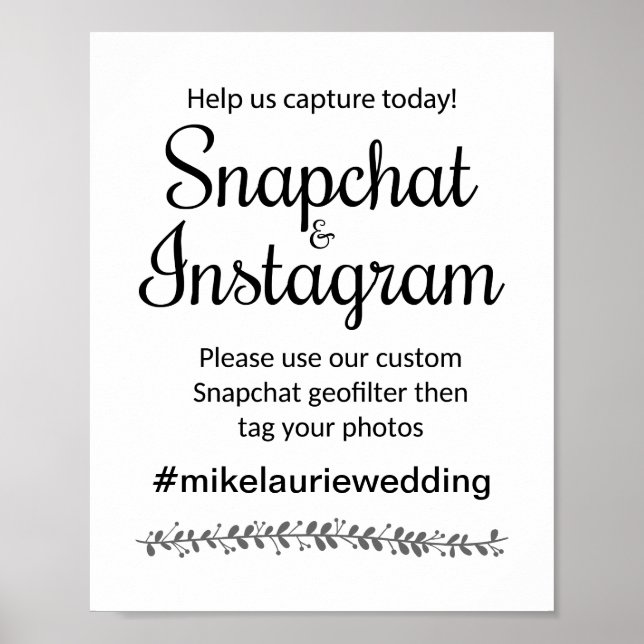Snapchat Instagram Hashtag Wedding Sign -Rochester (Front)