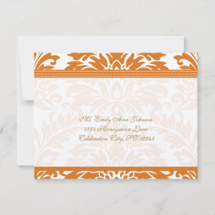 Snapdragon Coral & Ivory Damask Wedding RSVP Card