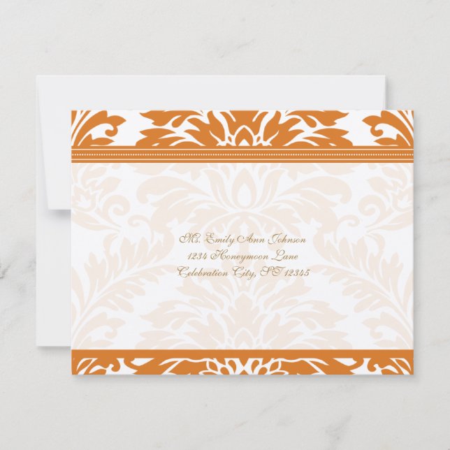 Snapdragon Coral & Ivory Damask Wedding RSVP Invitation (Front)