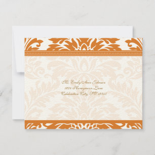 Snapdragon Coral & Ivory Damask Wedding RSVP Invitation