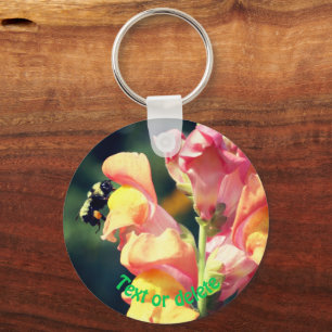 Snapdragon Flower And Bumble Bee Personalised Key Ring