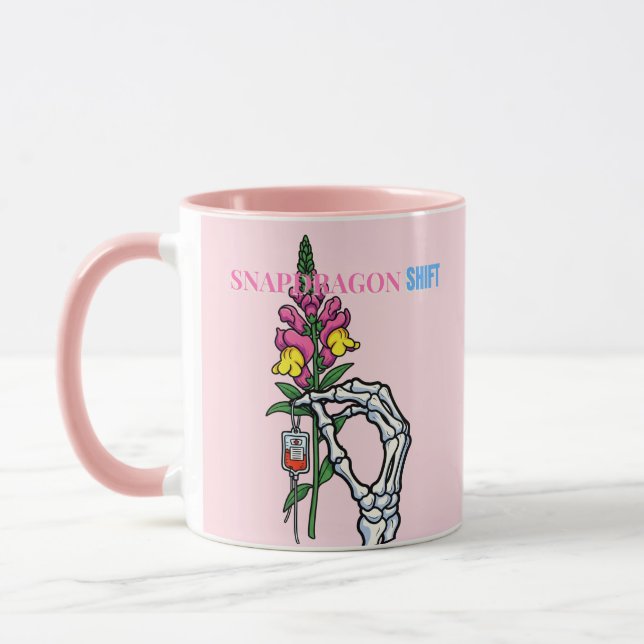 Snapdragon Shift Skeleton Nurse Mug–Dark Humour IV Mug (Left)