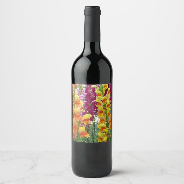 Snapdragons Colourful Floral Wine Label (Front)