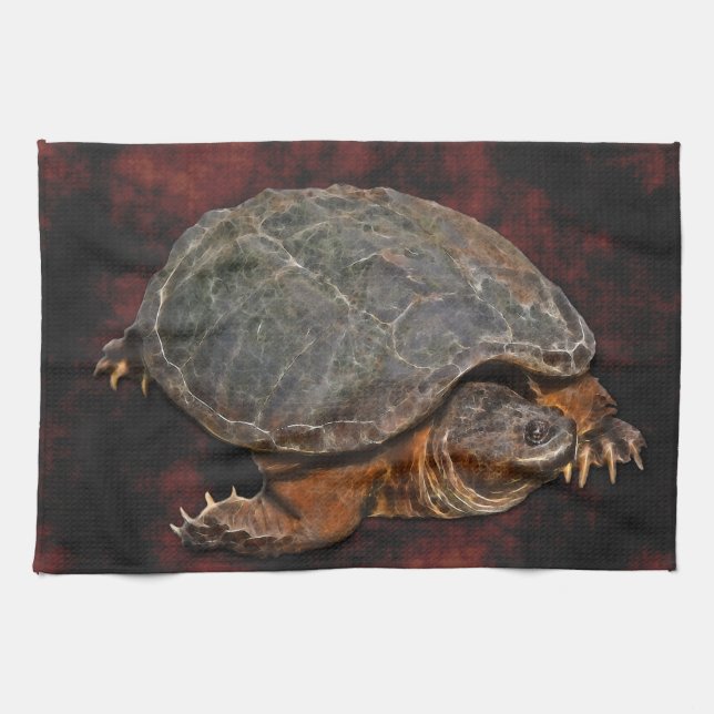Snapping Turtle Terrapin-lover Gift Tea Towel (Horizontal)