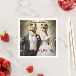 "Snapping Up Love: A Crocodilian Wedding Affair" Napkin