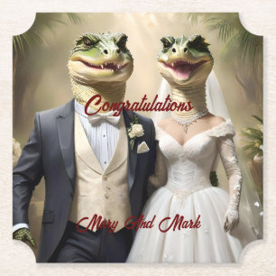 "Snapping Up Love: A Crocodilian Wedding Affair" Paper Coaster