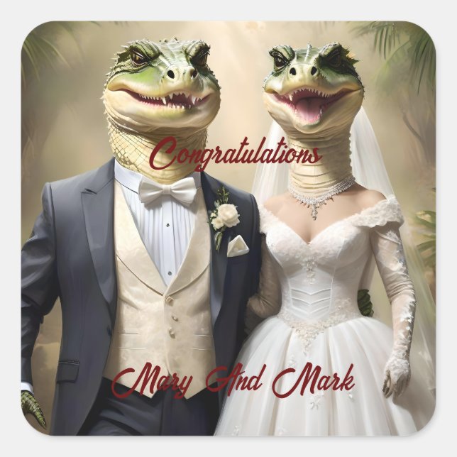 "Snapping Up Love: A Crocodilian Wedding Affair" Square Sticker (Front)