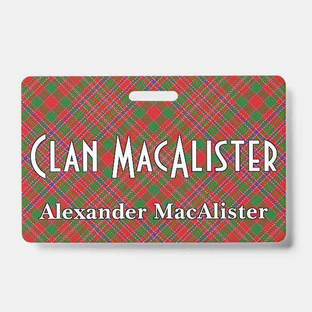 Snappy Clan MacAlister Tartan ID Badge (Front)