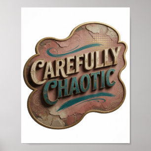 Snappy Gold CAREFULLY CHAOTIC 3D Text Art Poster