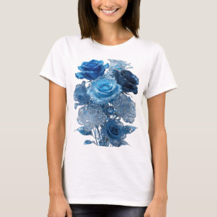 Snappy Silver BLUE ROSES Print T-Shirt