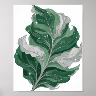 Snappy Silver GREEN LEAF WITH STARS Design Poster