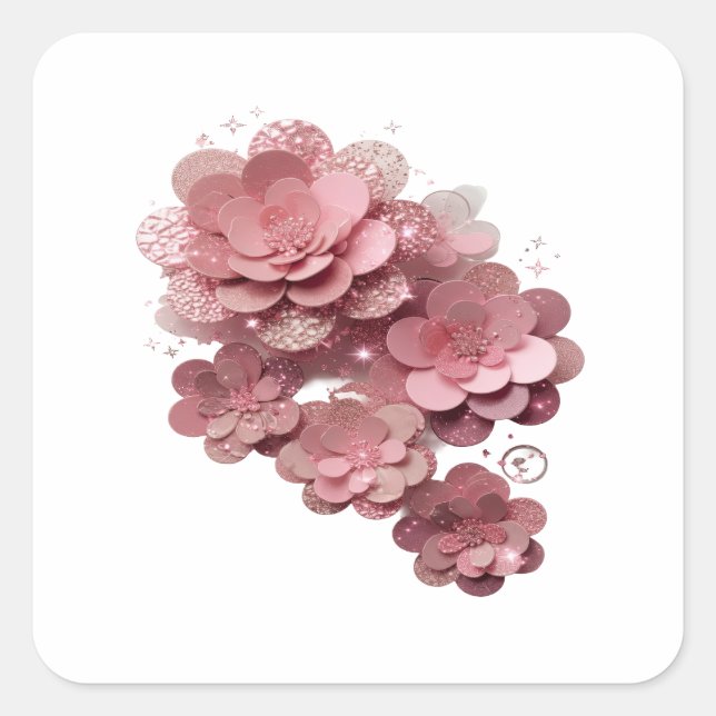 Snappy Silver PINK GLITTER FLOWERS Label Design (Front)