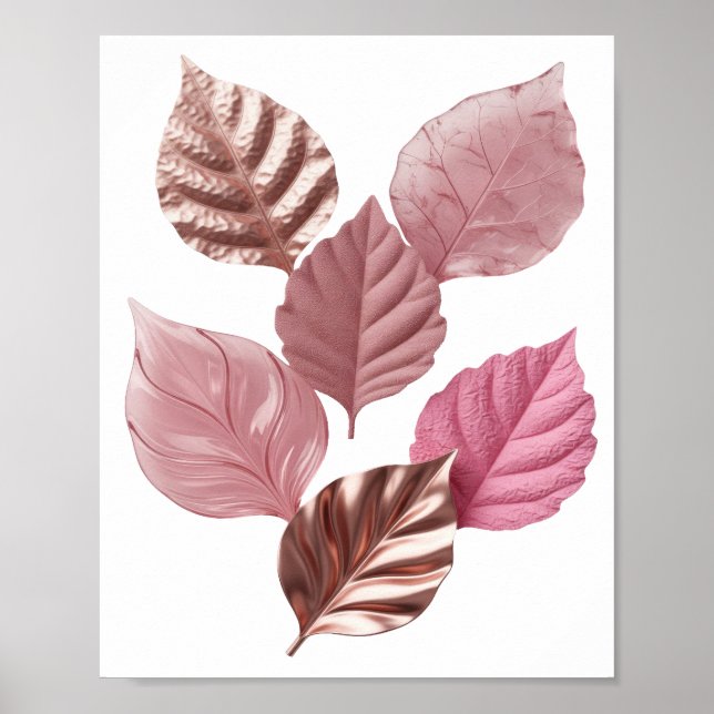 Snappy Silver PINK LEAVES Slogan Design Poster (Front)