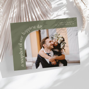 Snapshot Happiest Day Sage Green Wedding Photo Thank You Card