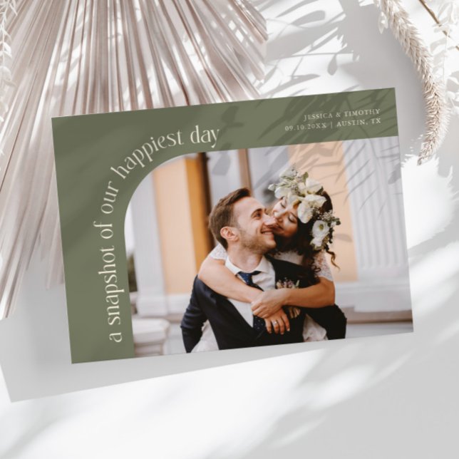 Snapshot Happiest Day Sage Green Wedding Photo Thank You Card (Creator Uploaded)
