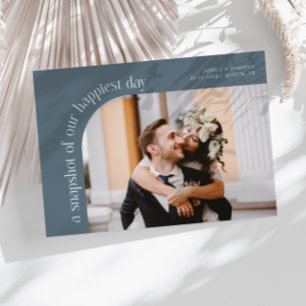 Snapshot Happiest Day Slate Blue Wedding Photo Thank You Card