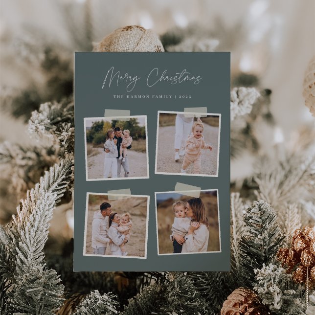 Snapshot | Merry Christmas 4 Photo Holiday Card (Creator Uploaded)