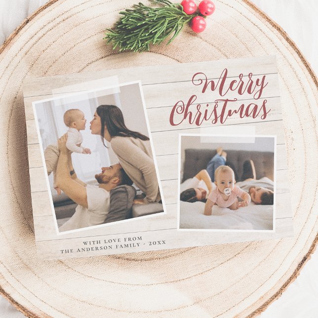 Snapshot Merry Christmas Two Photo Holiday Card (Creator Uploaded)