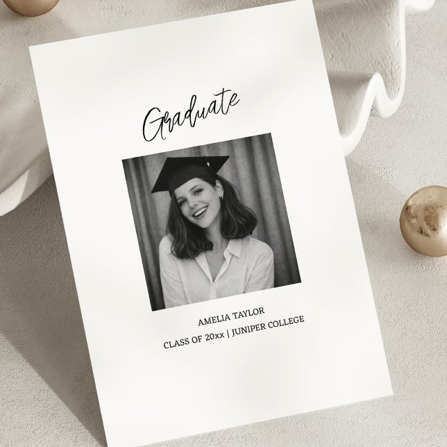 Snapshot Minimalist Script Graduation Black White Invitation (Creator Uploaded)
